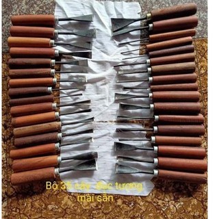Bộ đục điêu khắc gỗ đục chạm gỗ 35 cây mài sắc kèm cán gỗ nghiến