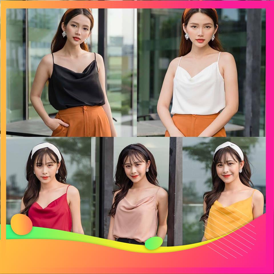 Áo Phi Lụa 2 Dây Cổ Trễ thiết kế Cao Cấp Lụa Satin NGọc TRai- Áo 2 Dây mặc Đẹp, Sanh Chảnh Dễ Phối Đồ MSP19889