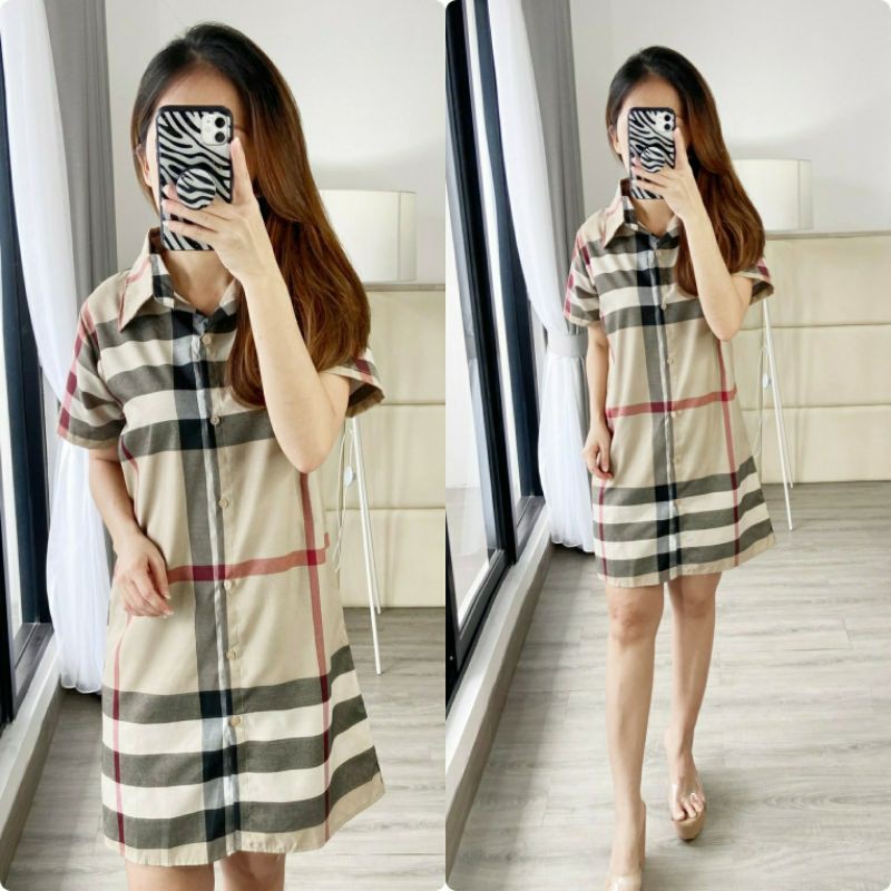 Áo Sơ Mi Burberry Tay Ngắn Dáng Dài Thời Trang Trẻ Trung Cho Nữ