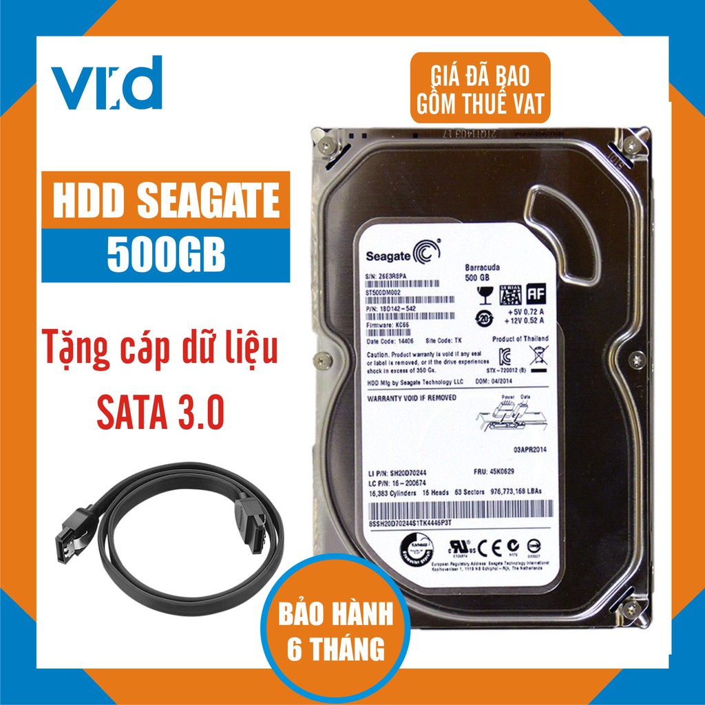 Ổ cứng HDD 500GB Seagate - Tặng cáp SATA 3.0 - Hàng tháo máy đồng bộ nhập khẩu mới 98% - Bảo hành 6T | BigBuy360 - bigbuy360.vn