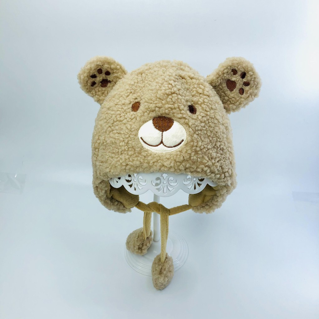 Mũ len cho bé trai, nón len cho bé gái lông cừu hình gấu siêu ấm