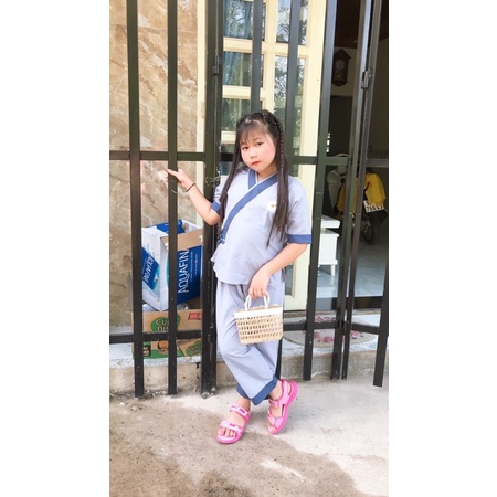 Thời trang trẻ em, bé gái , đồ bộ đi chùa, áo lam phật tử