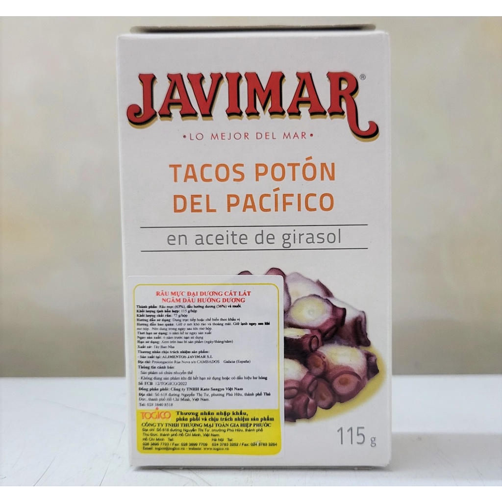 [Hộp 115g – NGÂM DẦU] RÂU MỰC ĐẠI DƯƠNG CẮT LÁT [Spain] JAVIMAR Squid Legs Sliced in Sunflower Oil (tgc)