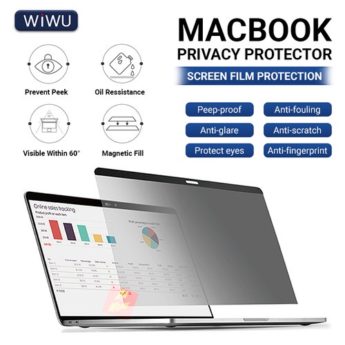 Dán từ tính chống nhìn trộm Cho Macbook Ari , Pro 13 inch  M1, Macbook Pro 14 2021 chính hãng  Wiwu Magnetic Privacy