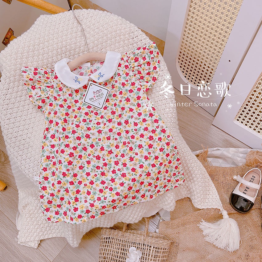 VÁY CHO BÉ GÁI TAY HOA BÈO XẾP LY, CHẠY CHIẾT LY NGỰC ĐẸP MÊ SIZE 9-21KG [V36]