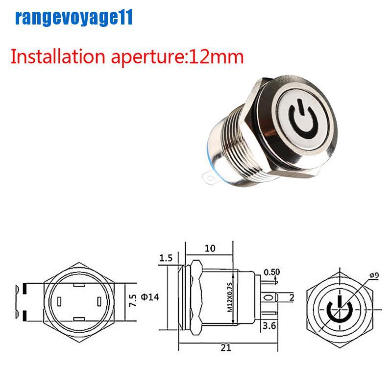 Nút Công Tắc Đèn Led 12mm 12v Bằng Kim Loại Chống Thấm