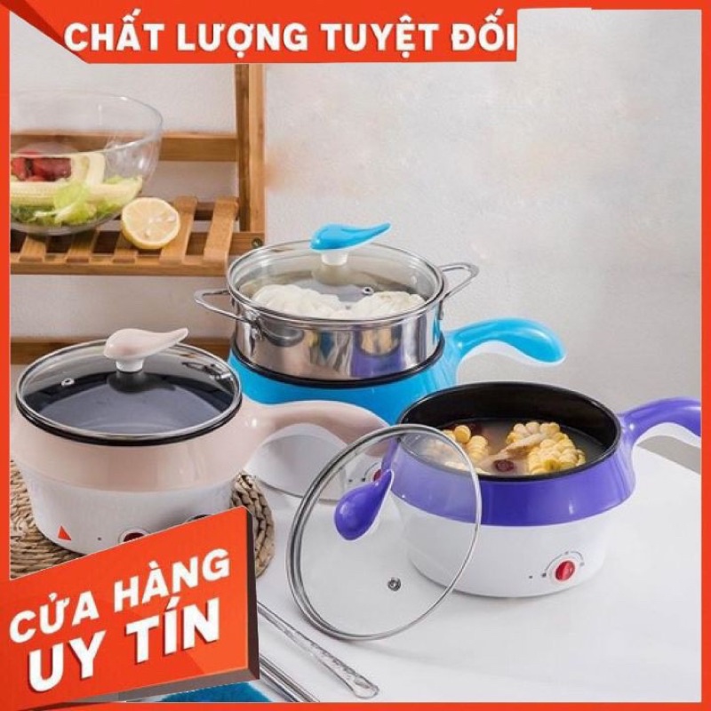 Nồi Điện Mini Hai Tầng Đa Năng có thể Chiên Xào, Hấp Luộc, Nấu Cơm, Nấu Lẩu Mini (Tặng Kèm Khay Hấp)