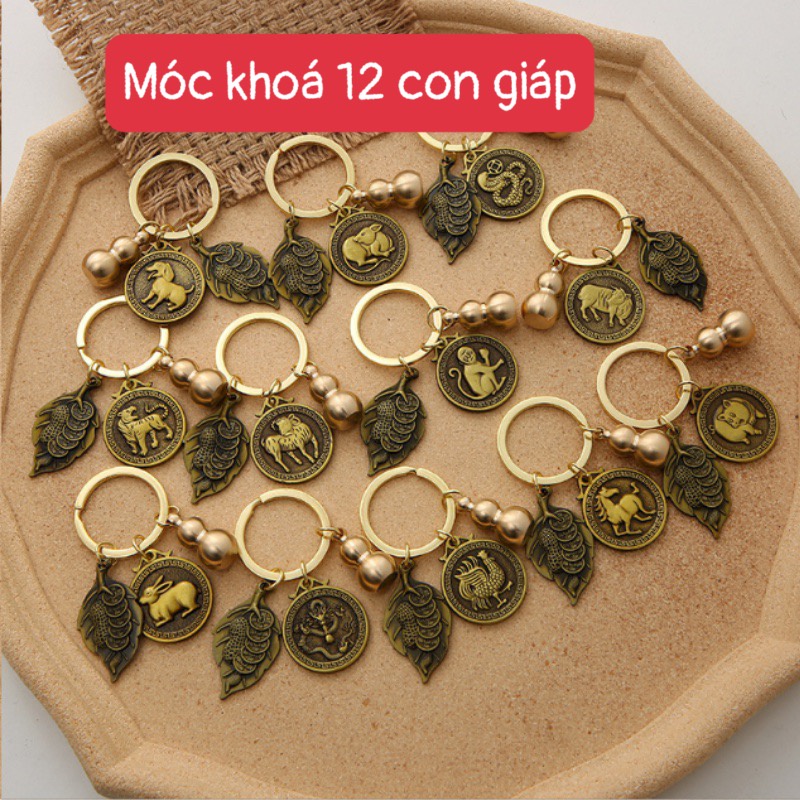 Móc Khoá Xe Máy, Oto 12 Con Giáp Phong Thuỷ Bằng ĐỒNG THAU