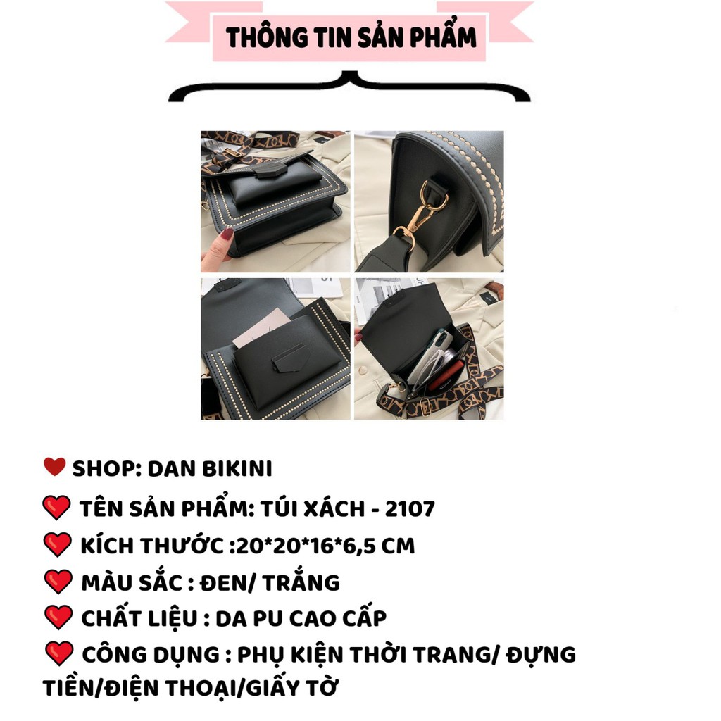 Túi Xách Nữ ❤️FREESHIP❤️Túi Xách Da PU Cao Cấp thêu viền xinh xắn phối dây vải đeo chéo in chữ điệu đà trẻ trung mã 2107