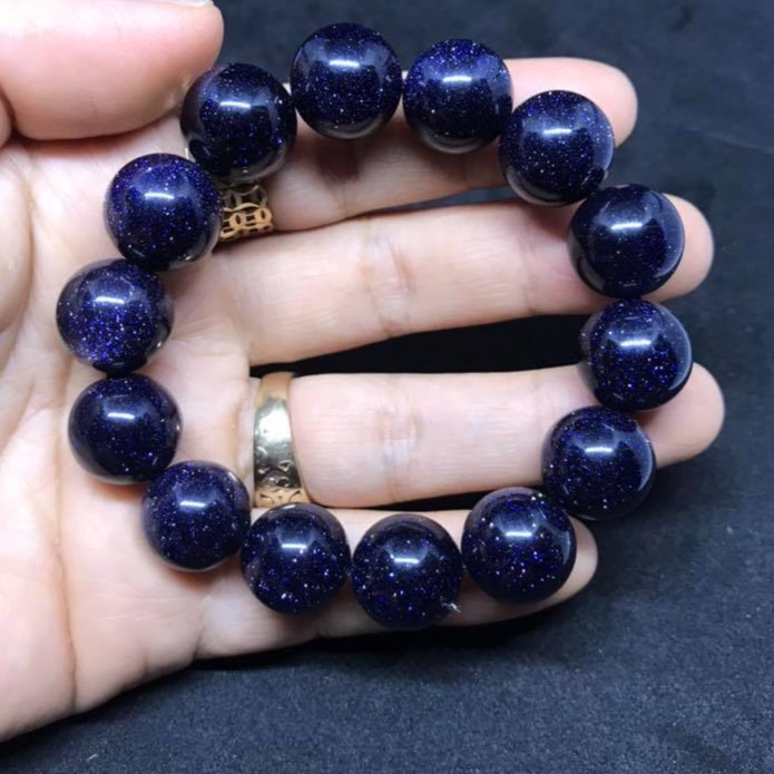 VÒNG TAY PHONG THỦY ĐÁ KIM SA XANH DƯƠNG 14LY