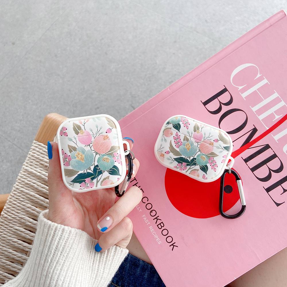 vỏ airpod những bông hoa dễ thương Chất liệu TPU vỏ bảo vệ cứng có móc tương thích với tai nghe bluetooth không dây thế hệ 1 2 pro chuyên nghiệp của Apple Ốp lưng AirPods