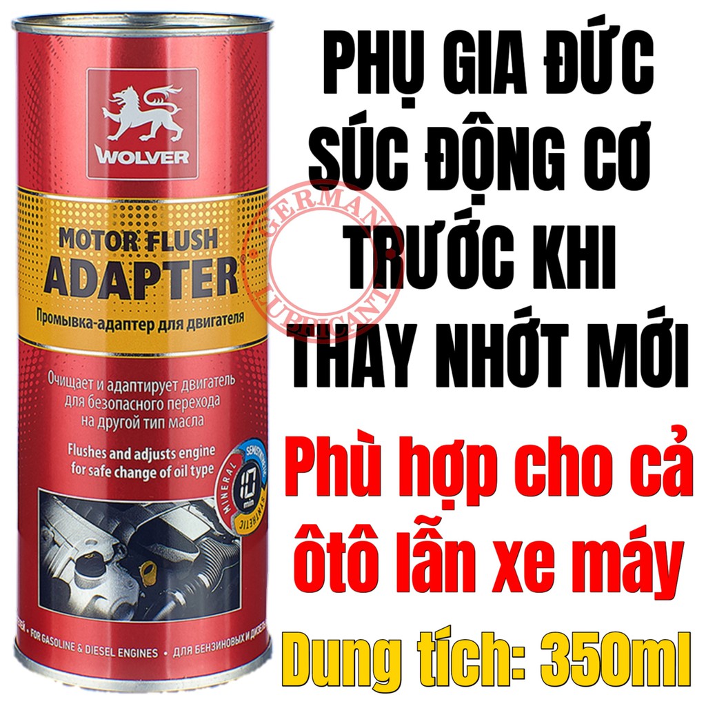 Dung dịch súc rửa động cơ ô tô xe máy WOLVER MOTOR FLUSH ADAPTER 350ml - SỬ DỤNG KHI THAY NHỚT