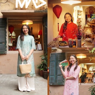 Áo dài cách tân Tết voan tơ 4 tà tay lỡ mềm mại