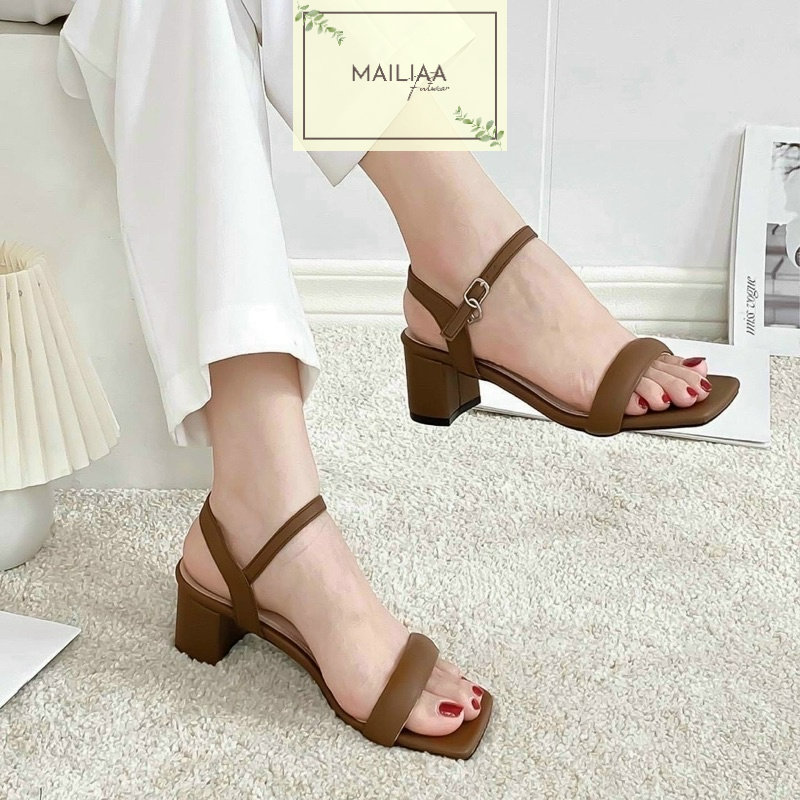 Sandal gót vuông 5 phân MAILIAA quai ngang phồng