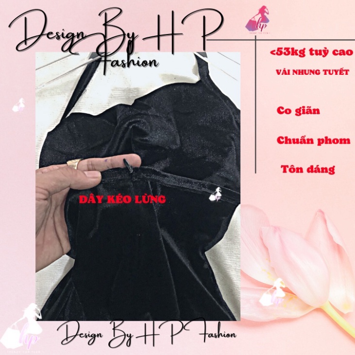 Đầm yếm cổ đổ nữ ngắn xẻ tà, váy nhung màu đen sang chảnh hở lưng  ôm body có mút ngực    VD15   -TEEN