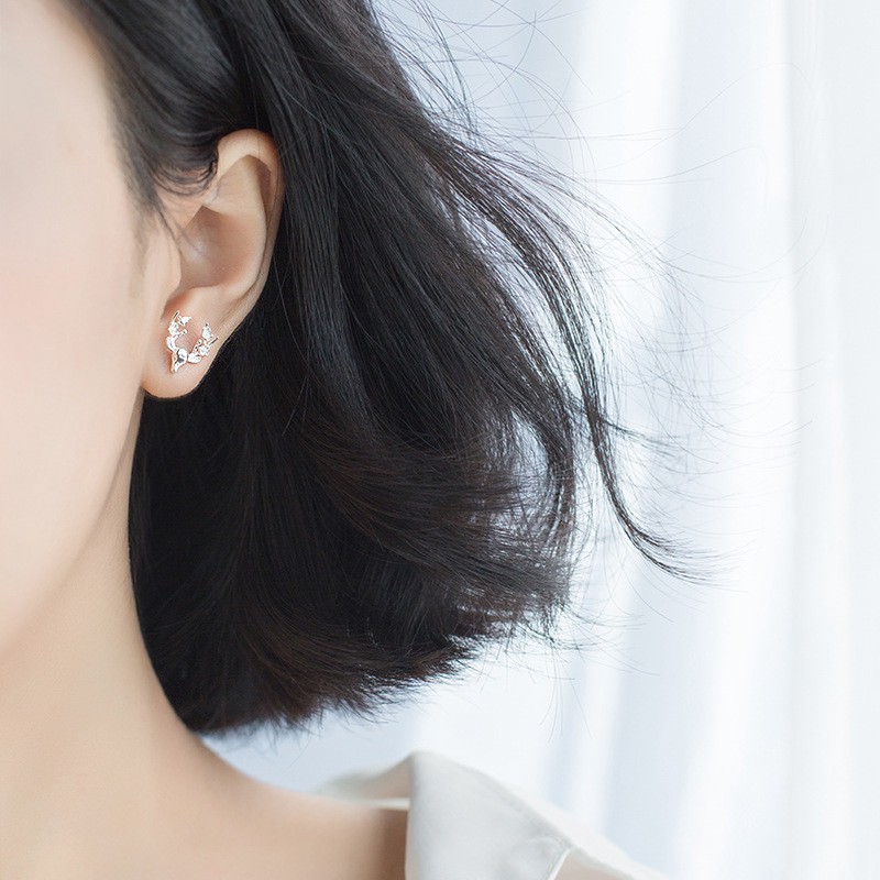 Hoa Tai Mạ Bạc 925 Hình Đầu Hươu Dễ Thương Cho Nữ