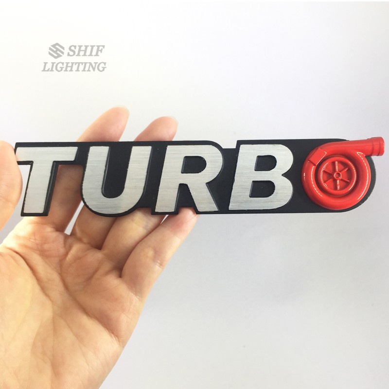 Logo " turbo " bằng kim loại dán trang trí xe hơi