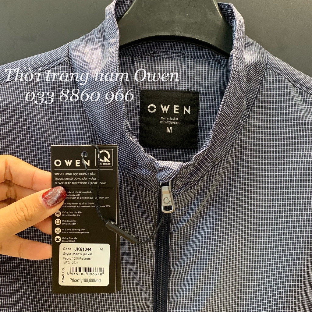 OWEN - Áo khoác gió nam 2 lớp kẻ ô xanh nhạt 61044