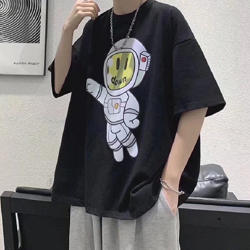 Áo Thun Tay Ngắn Dáng Rộng In Hình Phi Hành Gia Kiểu Hip-Hop Nhật Bản Thời Trang Mùa Hè Cho Nam Và Nữ Cỡ M-8XL