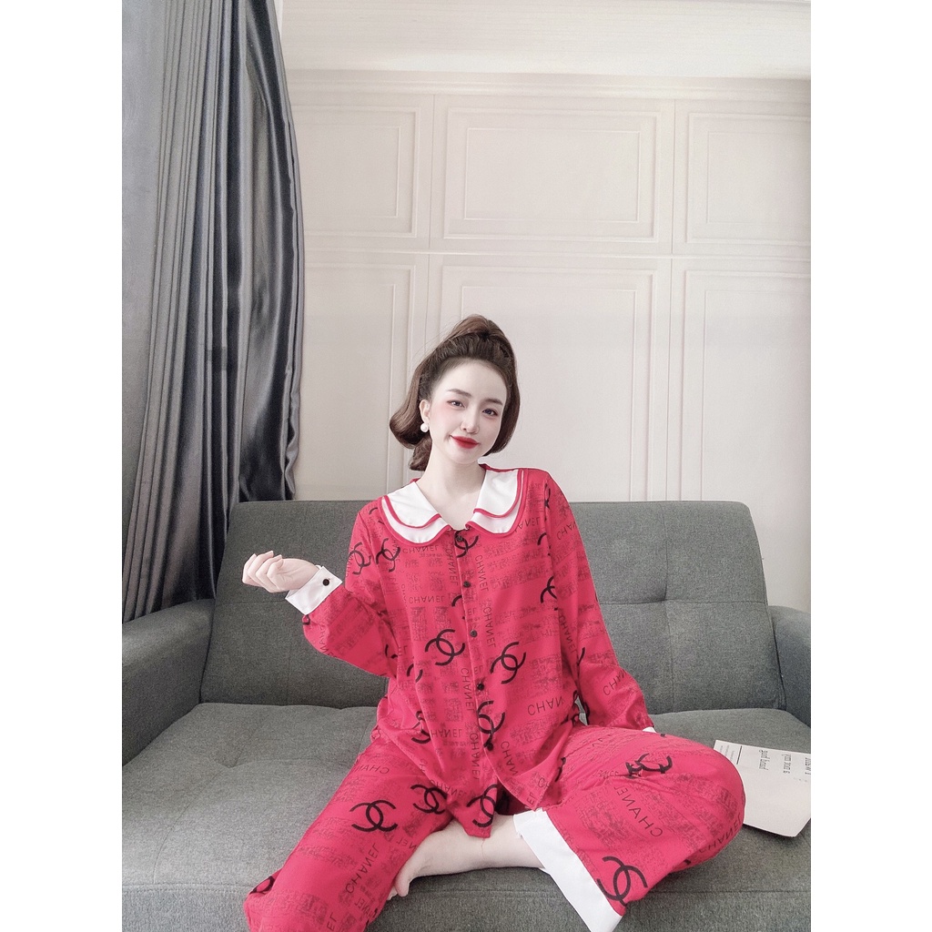 Đồ bộ Pijama -Đồ bộ cổ nhọn tay phồng -Đồ bộ cổ hai lá tay phồng quần dài dưới 60 kg -Đồ ngủ đồ mặc nhà