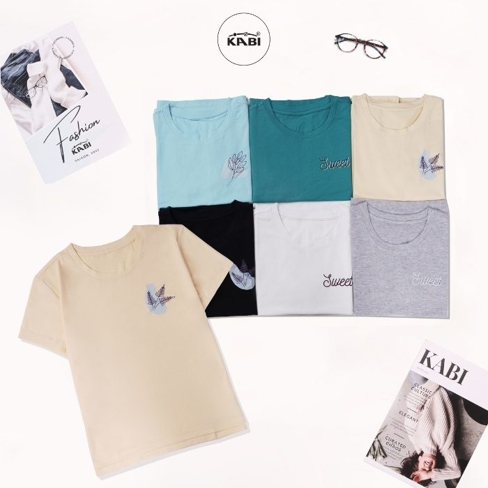 Áo thun nữ KABI thun cotton tay ngắn cổ tròn in họa tiết thoáng mát