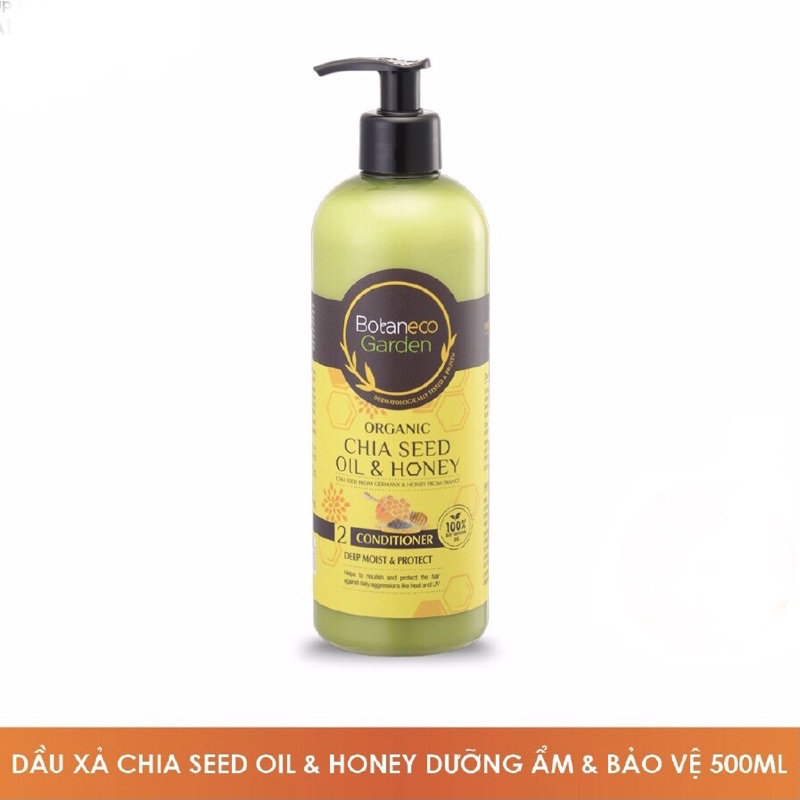 Dầu Xả Botaneco Garden Chia Seed &amp; Honey Conditioner Deep Moist &amp; Protect Dưỡng Ẩm Sâu và Bảo Vệ 500ml