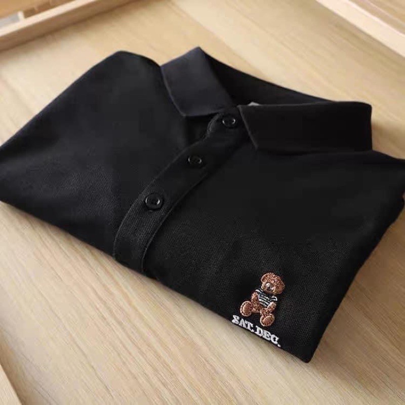 [Tặng Cột Tóc] Áo polo thêu gấu nâu chất thun cá xấu mát mịn, Áo thun nam về đủ 2 màu