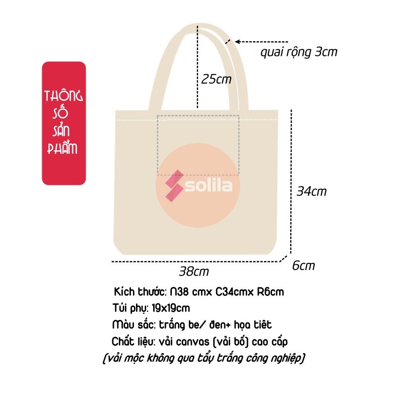 Túi tote vải canvas cao cấp dày dặn đeo vai đựng đồ đi học đi chơi