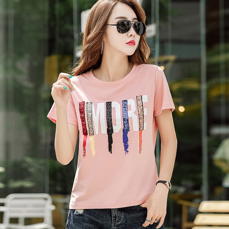 Áo Thun Cotton Ngắn Tay Cổ Tròn Dáng Rộng Thiết Kế Mới Đơn Giản Thời Trang Dành Cho Nữ