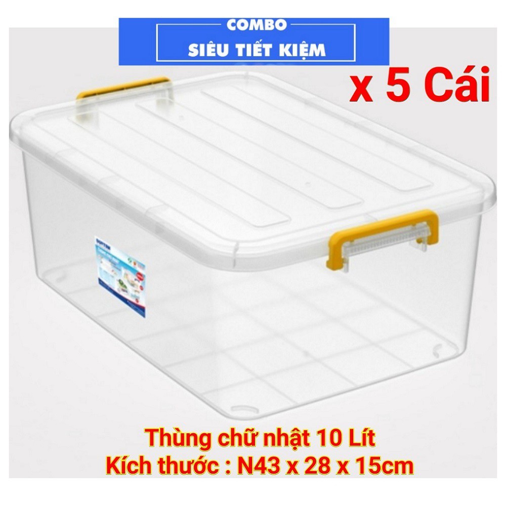 { Combo 5 } Thùng Nhựa Duy Tân Trong Suốt 10 Lít (41.2 x 27.2 x 14.5 cm) H115 Giúp bạn bảo quản đồ đạc sạch sẽ, an toàn.