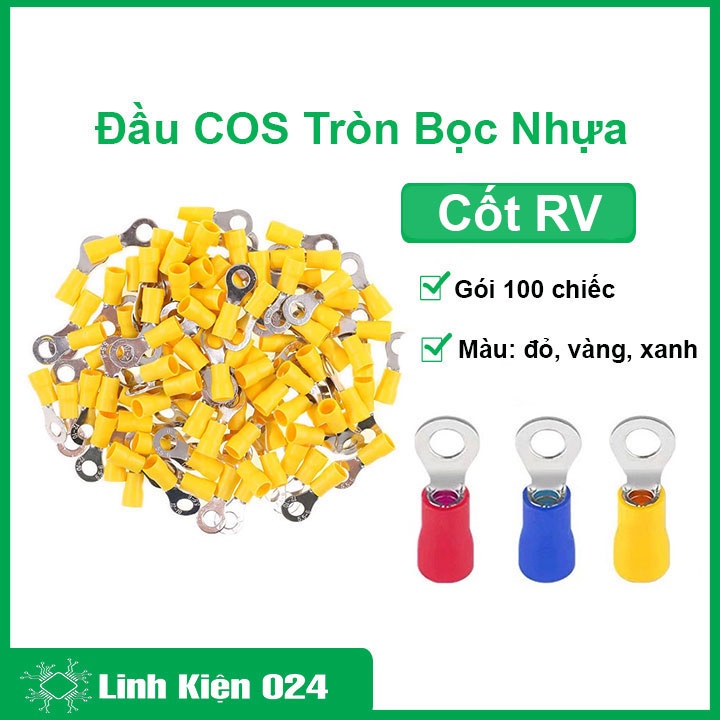 Gói 100 chiếc đầu cos tròn RV bọc cao su màu đỏ, vàng, xanh dương