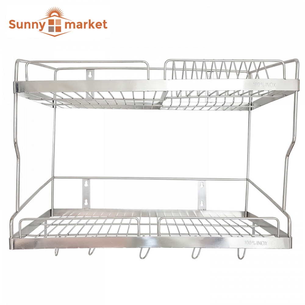 Kệ chén dĩa treo 2 tầng inox la 201 cao cấp kích thước 30x50x42 cm