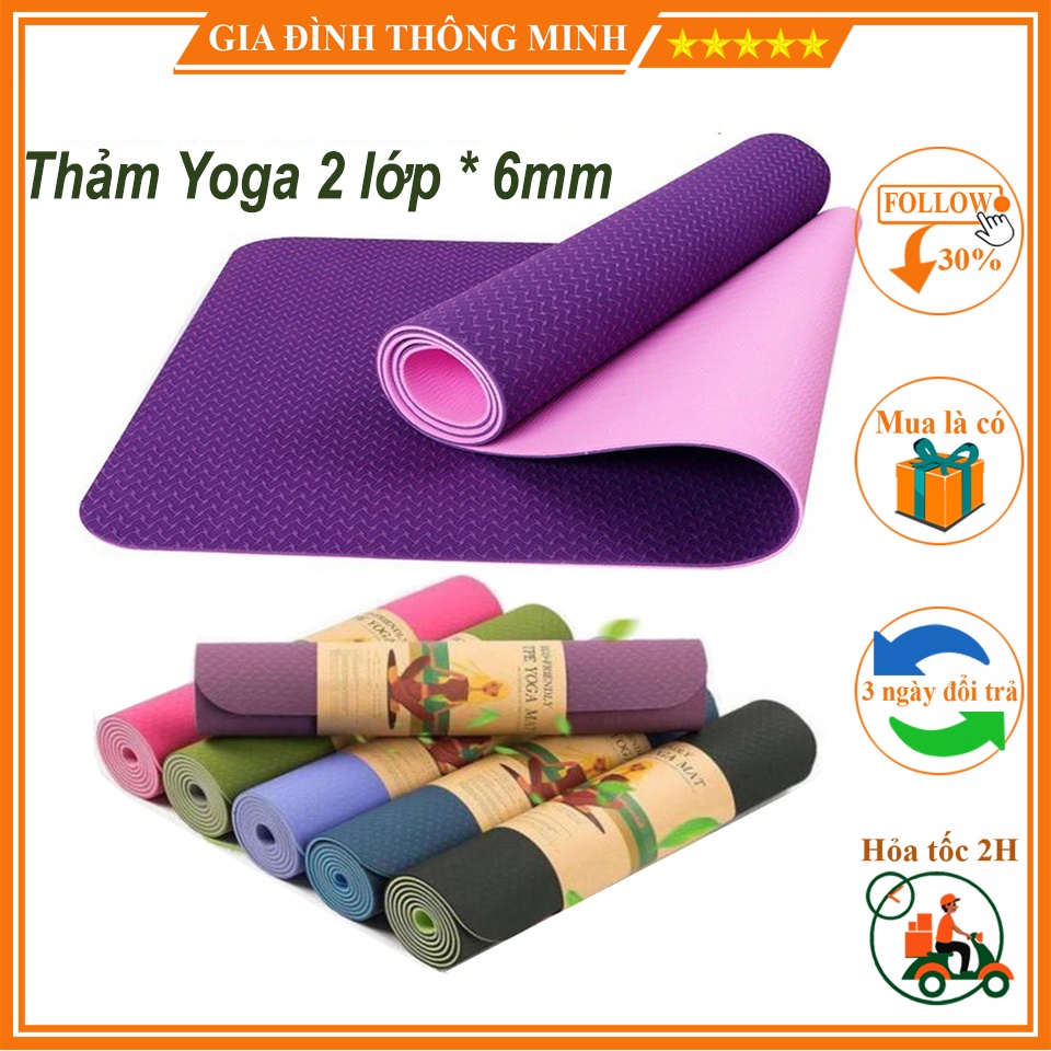 (𝗚𝗶𝗮́ 𝗦𝗶̉)  Thảm tập Yoga/ Gym TPE 2 Lớp Cao Su Non Dày, Êm Chống Trơn Trượt Cao Cấp