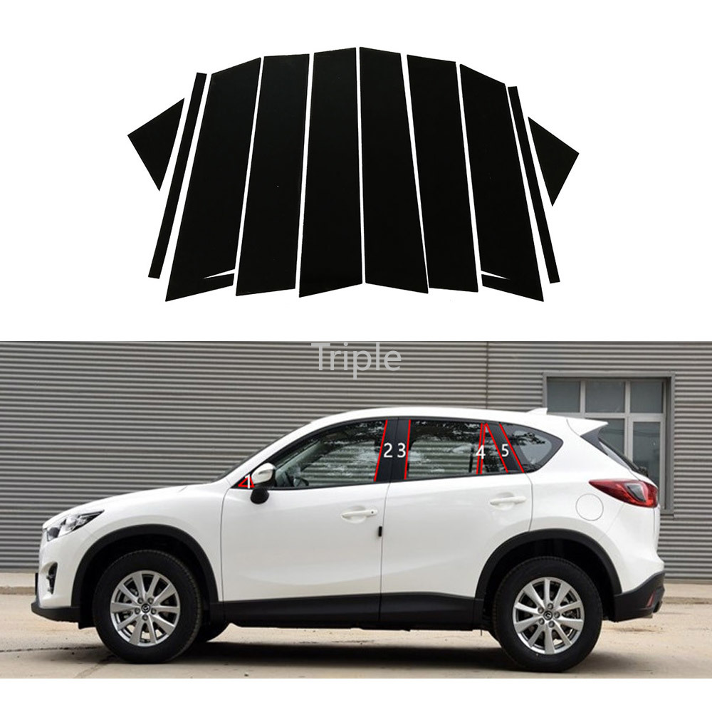 10PCS Car Window Piano Glossy Black Column B C Pillar Trim Cover For Mazda CX5 2011 2012 2013 2014 2015 2016 Door Window Pillars Sticker Protector