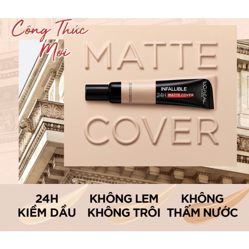 Sample L'oreal Kem nền 24h Kiềm Dầu Lâu Trôi L'Oreal Paris Infallible 24h Matte Cover 5ml