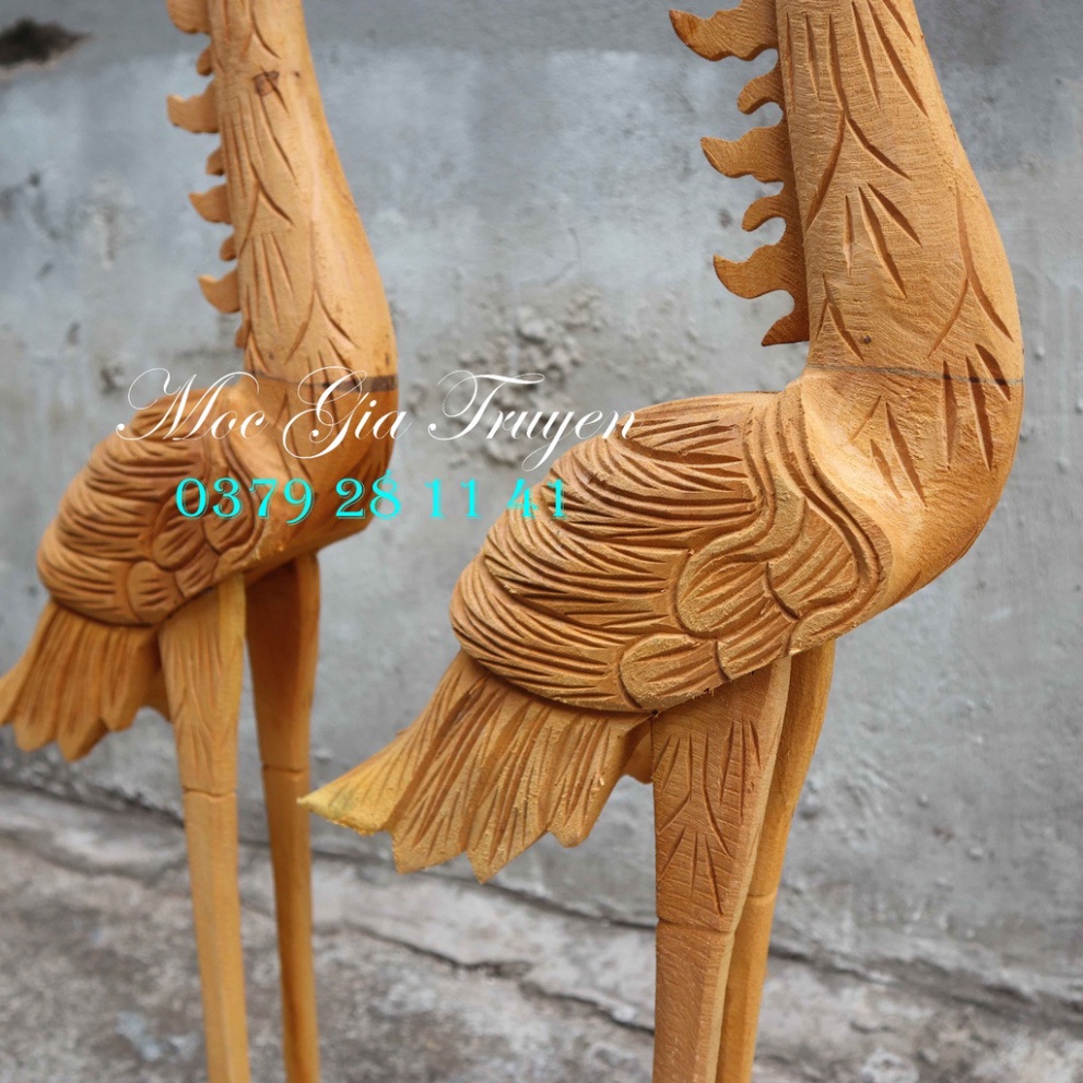 Cặp hạc bàn thờ gia tiên phong thủy gỗ mít lõi