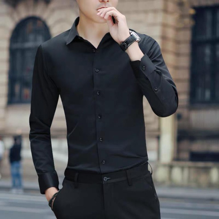Áo sơ mi nam vải giãn dài tay kiểu dáng Hàn Quốc , vải lụa thái mềm mịn , chống nhăn | BigBuy360 - bigbuy360.vn