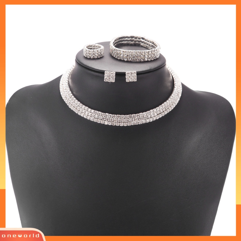 1 Bộ Trang Sức Vòng Cổ / Nhẫn / Bông Tai Đính Đá Lấp Lánh Thời Trang Cho Đám Cưới