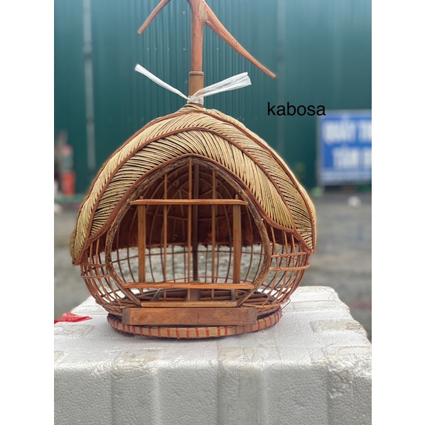 Lồng nuôi chim cu gáy quả đào lợp lá Nguyệt Quế cao cấp