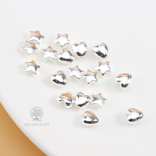 Charm bạc trái tim nhỏ - Charm bạc xỏ ngang NQ Jewelry