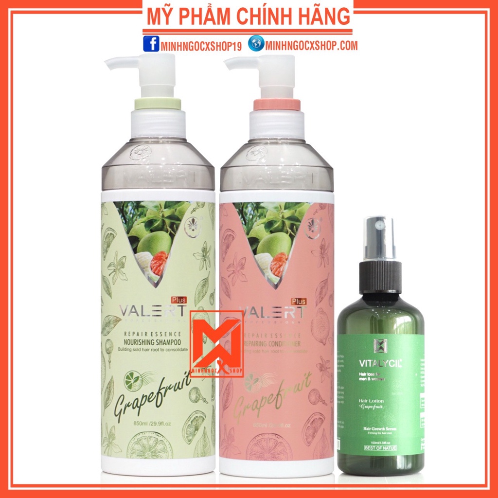 Dầu gội bưởi - dầu xả bưởi, dầu cặp VALERT GRAPEFRUIT 850ml tặng xịt bưởi 220ml chống rụng kích mọc tóc chính hãng