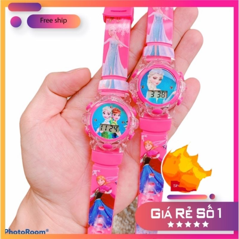 Đồng Hồ Điện Tử cho bé trai Bé gái hoạt hình công chúa Elsa heo Peppa Pony mèo Kitty Doremon cho bé