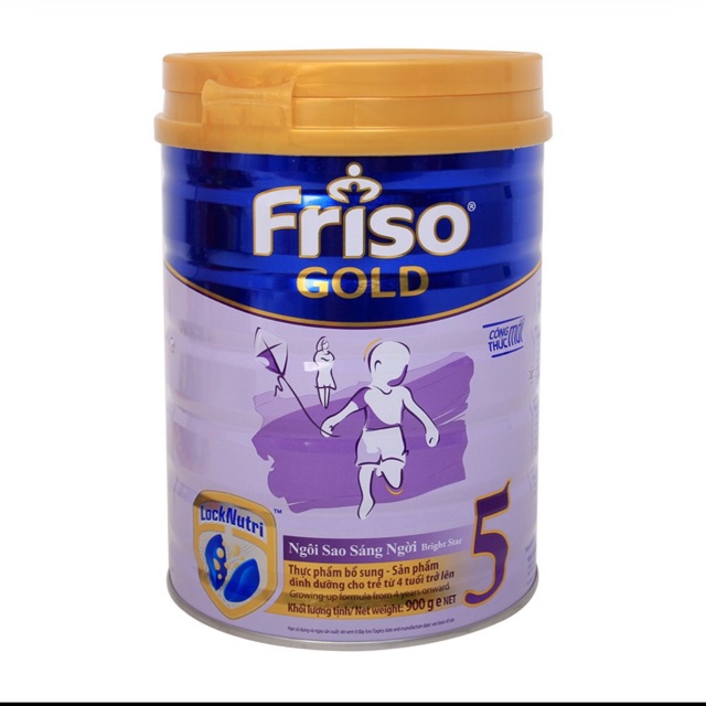 Friso gold số 5 trọng lượng 900 g dành cho trẻ 4 tuổi trở lên . Hạn sử dụng 4-9-2022