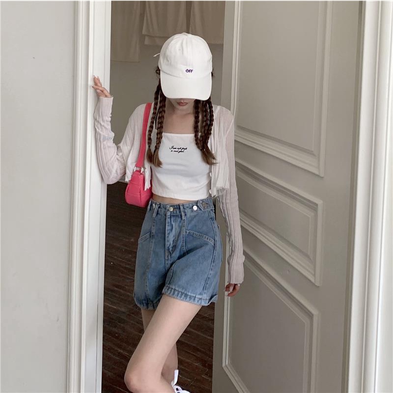Quần Short Denim Lưng Cao Ống Rộng Thời Trang Mùa Hè Phong Cách Hàn Quốc Cho Nữ