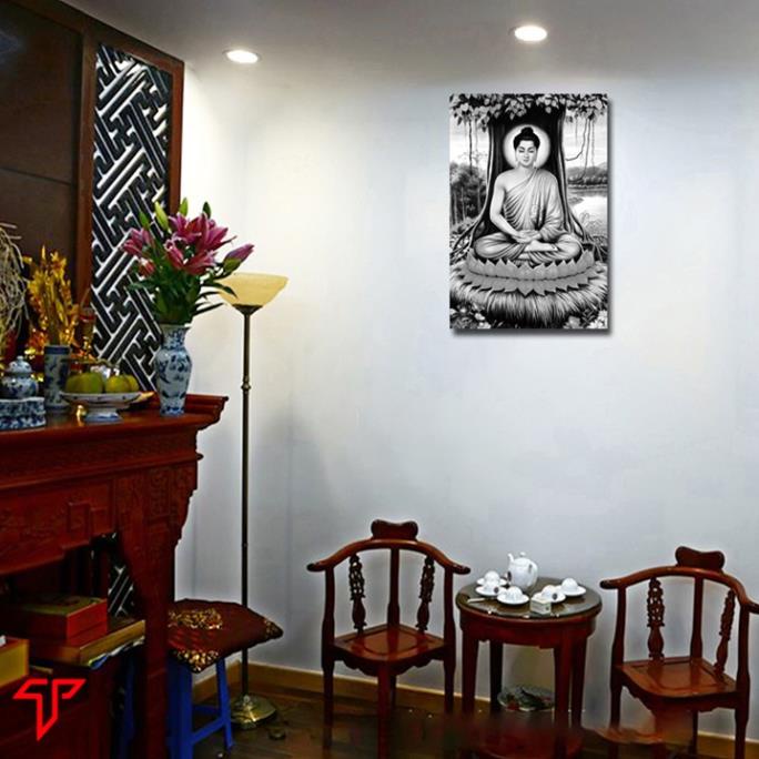 Tranh Phật Thích Ca Mâu Ni, tranh gỗ treo tường Đức Phật tọa thiền, trang trí phòng thờ phật
