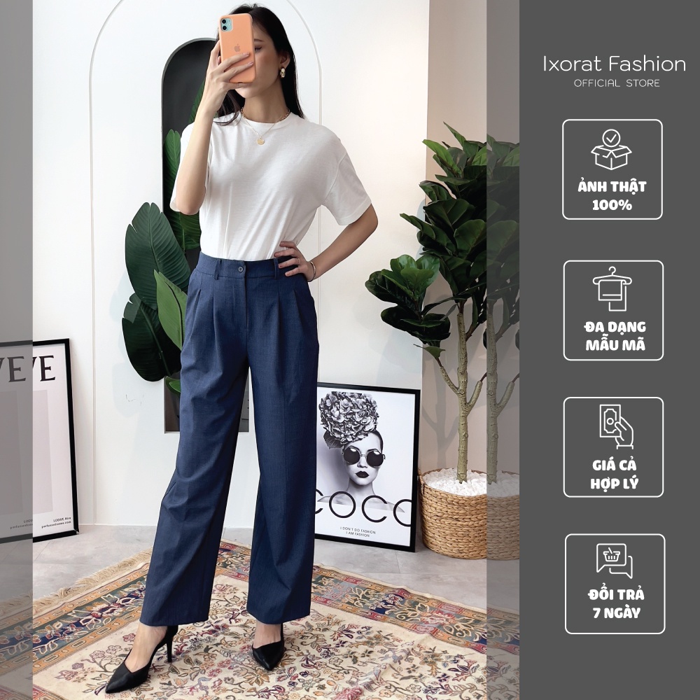 Quần kaki nữ IXORAT FASHION dáng suông ống rộng thiết kế basic công sở 3 màu vải cotton cao cấp