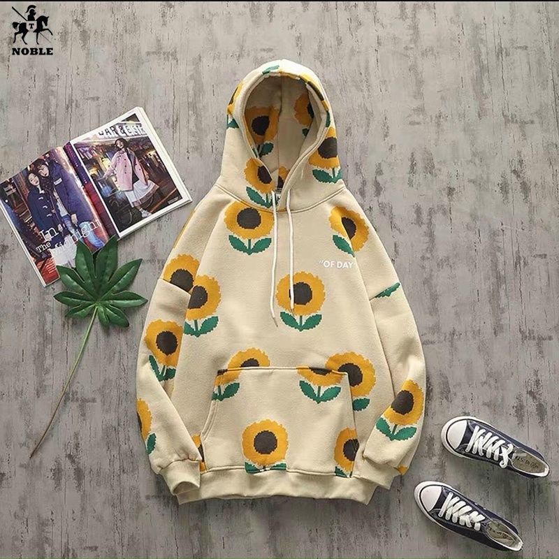 [Freeship] Áo hoodie nỉ ngoại in hoa hướng dương dễ thương năng động thoáng mát Thời Trang NOBLE TP052