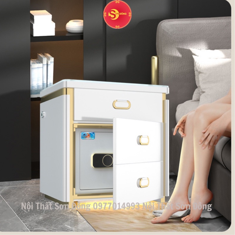 Tủ Đầu Giường Két Sắt Thông Minh  sạc điện thoại không dây, cảm biến wifi báo động từ xa, khóa mã vântay CN-KS01