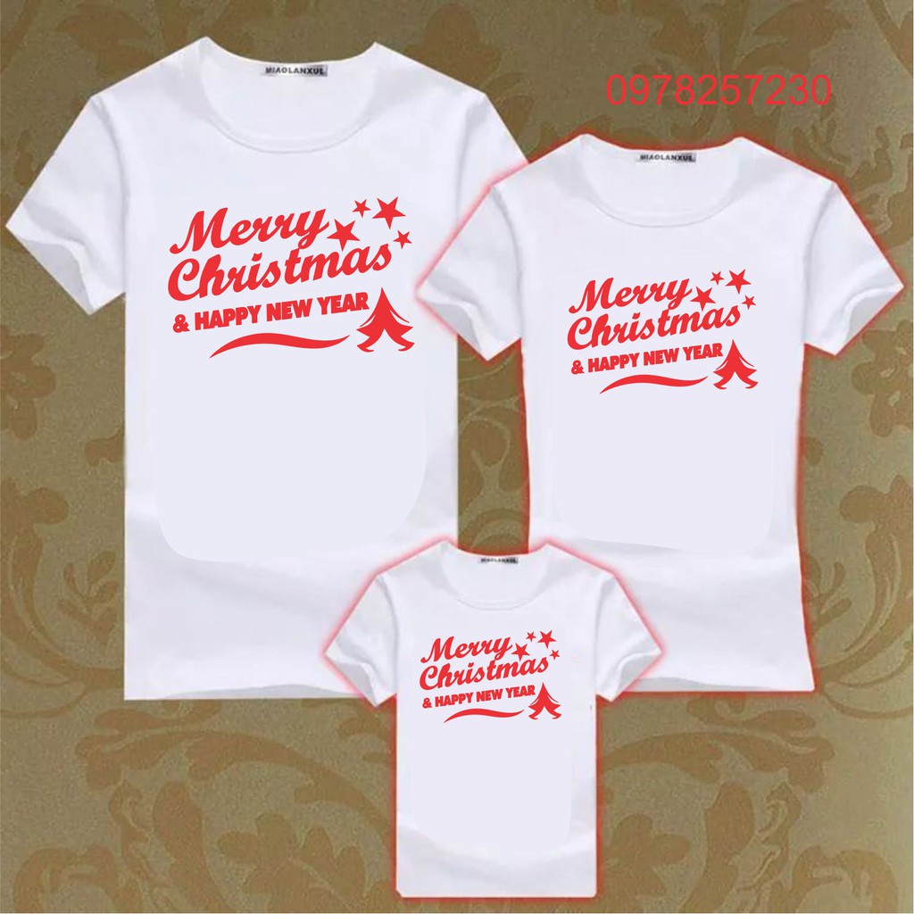 Áo thun đồng phục gia đình 3/4/5 người in mẫu noel đủ size 6-95kg