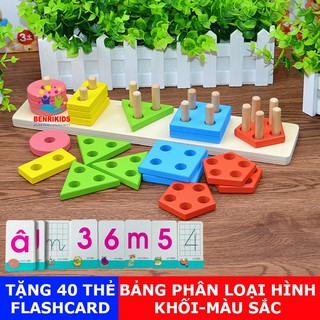 [TẶNG KÈM 40 THẺ HỌC] Bảng Phân Loại Hình Khối Và Màu Sắc Bằng Gỗ Giáo Cụ Montessori